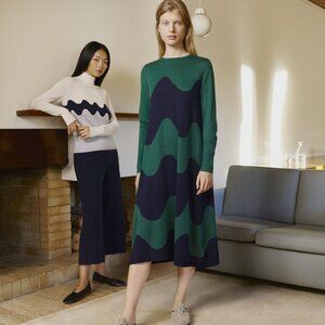 Marimekko Uniqlo collab knit dress wool acrylic sz XS Green silhouettes sweater